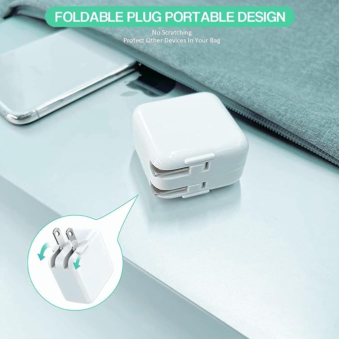 iPad ChargerFast Charge iPhone10FT i-Pad Charging Cord 12W i Pad Charger Fast Charging Block Foldable Portable Travel Plug with Extra Long Lightning Cable Cord Compatible with iPad/iPhone/Airpod