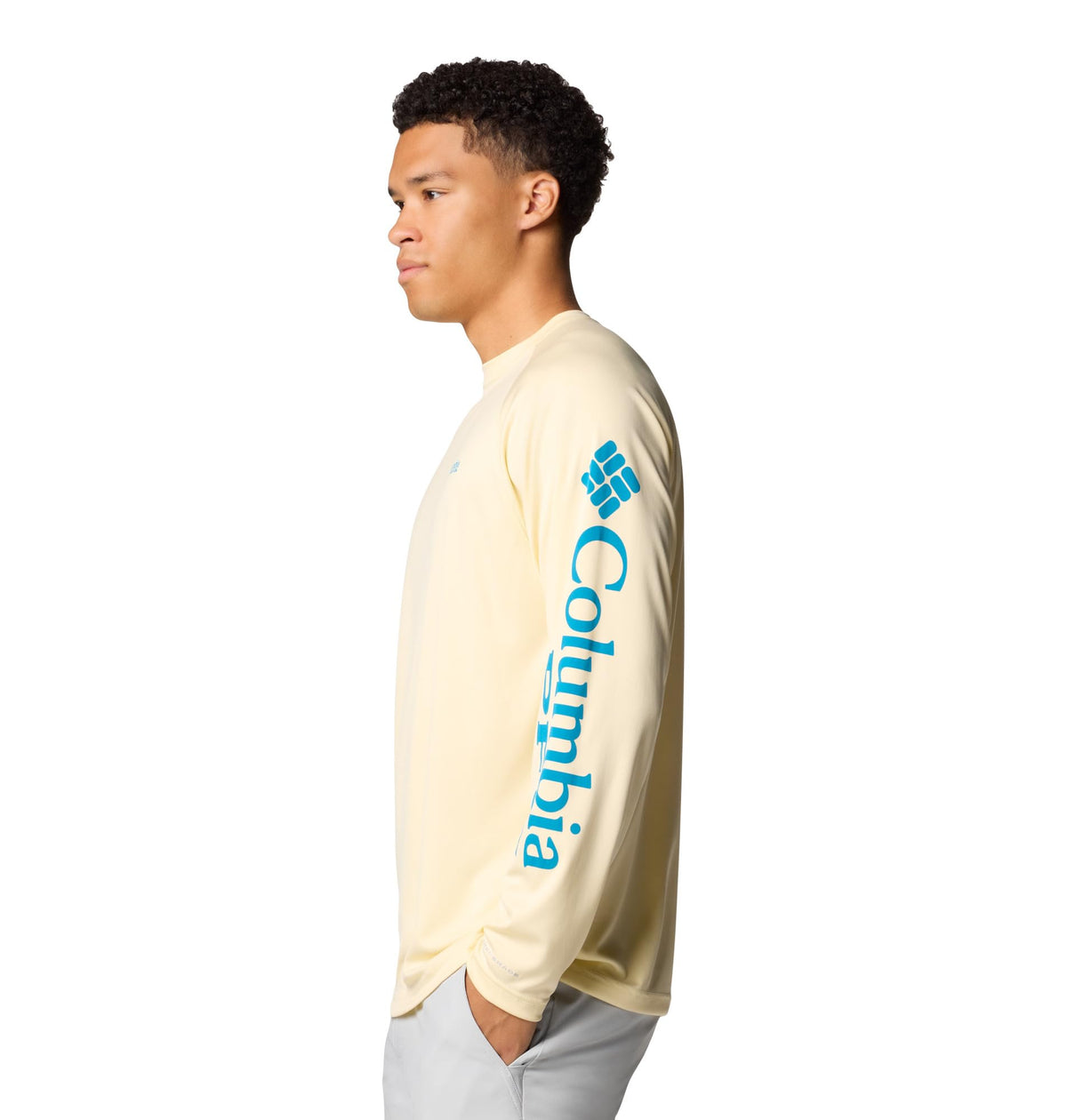 Columbia Men's PFG Terminal Tackle Long Sleeve Fishing Shirt, Lemon Wash/Blue Echo Logo, 2X