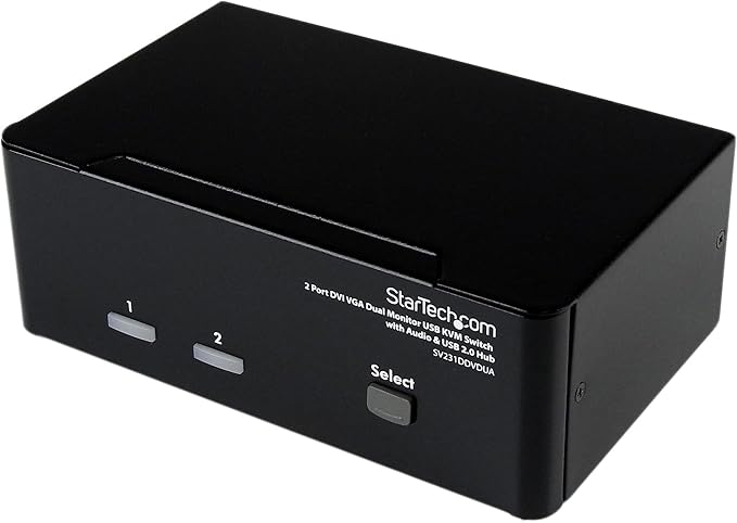 StarTech.com 2 Port KVM Switch - DVI and VGA w/ Audio and USB 2.0 Hub – Dual Monitor / Display / Screen KVM Switch - DVI VGA , TAA (SV231DDVDUA)