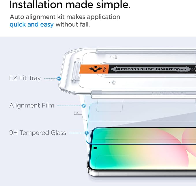 Spigen GlasTR EZ FIT Screen Protector for Galaxy A56 5G / S24 FE / M56 5G | 9H Hardness Tempered Glass Easy Installation Kit Case-Friendly Crystal Clear Touch Responsive Oleophobic Coating