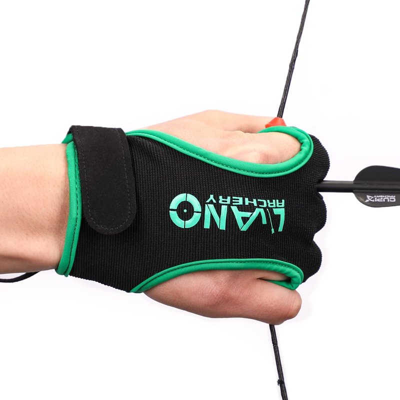LWANO Archery Gloves Leather Practice Hunting Three Finger Protector for Youth Adult Beginner (Green, Small)
