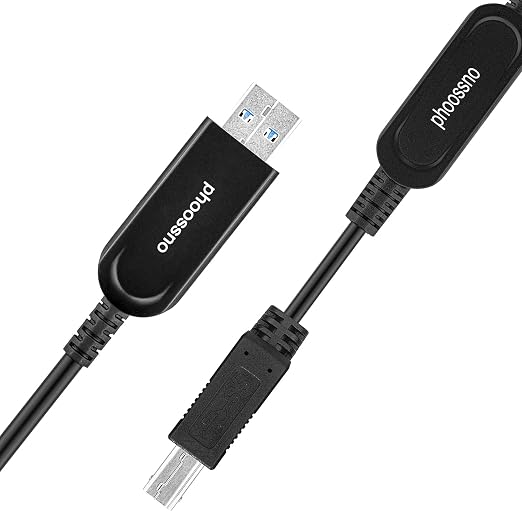 phoossno USB 3.0 A to B Extension Cable Active Optical USB 10Gbps 50ft 15m Backward USB2.1 and USB 1.1 Compatible with Camera Printer Scanner Game Controller Meeting Room/Conference Room