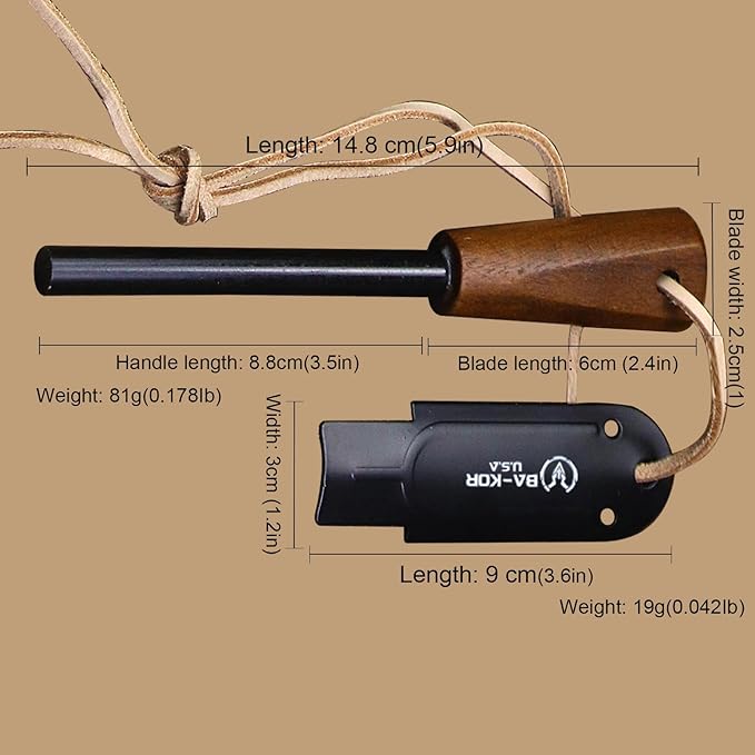 BA-KOR 14.1-inch full tang (9CR18MOV) Survival Machete + K-type sheath and 5.9-inch cerium-powered igniter. Suitable for outdoor hunting, camping, obstacle clearance, barbecuing, fishing, kitchen cutting for daily carry (EDC), and as a gift.
