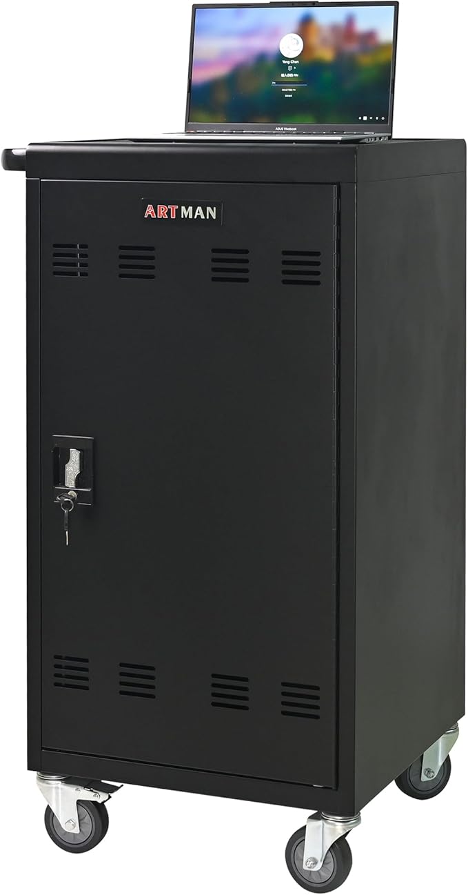 45-Bay Mobile Charging Cart with Keyed Lock, Steel Laptop & Tablet Charging Cabinet with Cable Management, Rolling Power Station for Classroom, Office, School, Library