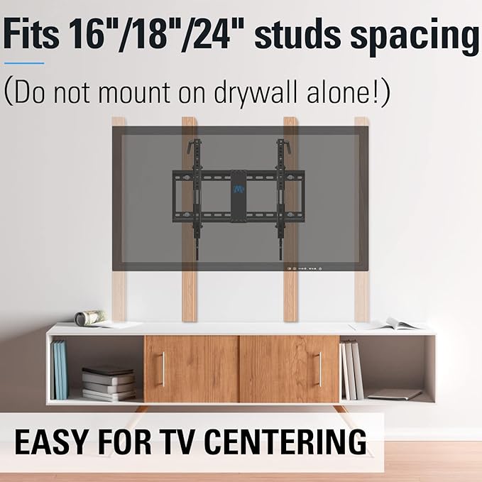 Mounting Dream Tilt TV Wall Mount - Fits 42-70 Inch TVs, Tilt Up to 20 Degrees, VESA 200x100 to 600x400mm, 132 lbs Loading, Fits 16", 18", 24" Studs - MD2165-LK
