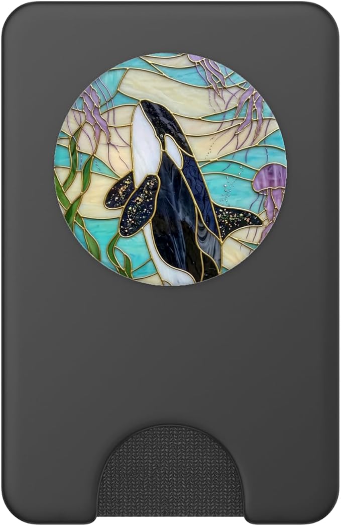 Stained Glass Orca Whale Killer Ocean Mosaic Art PopSockets PopGrip for MagSafe