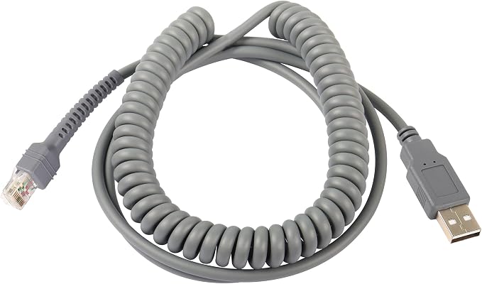 SinLoon Symbol Ls2208 USB to RJ45 Coiled Spiral Extension Cable10ftGrey | Compatible with Barcode Scanner Ls1203 Ls4208 Ls4278 Ds6707 Ds6708