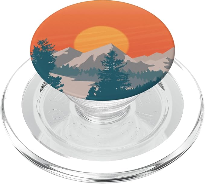 Retro Mountain Sunset and Red-Yellow Sky PopSockets Adhesive PopGrip