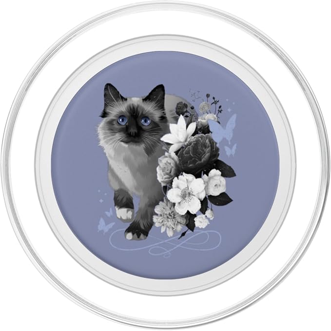 Siamese cat with flowers vintage look floral Siam Cat PopSockets Adhesive PopGrip