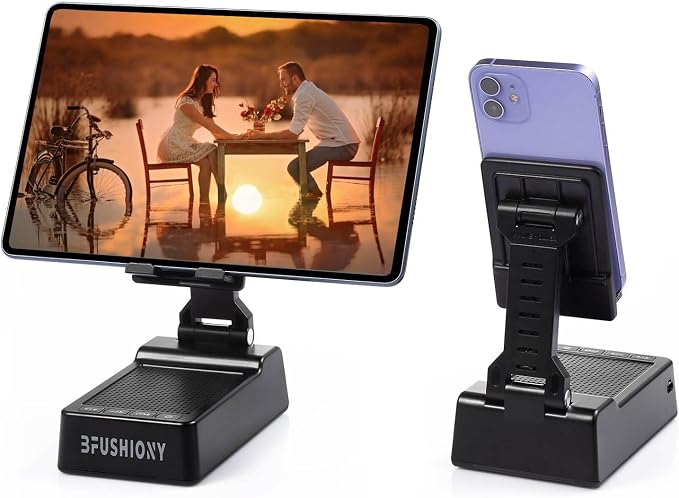 Birthday Gifts for Women Men 7 in 1 Multi-Function Phone Stand with Bluetooth Speaker Portable Charger Alarm Clock LED Light USB Playback Hands-Free Calling (Black)