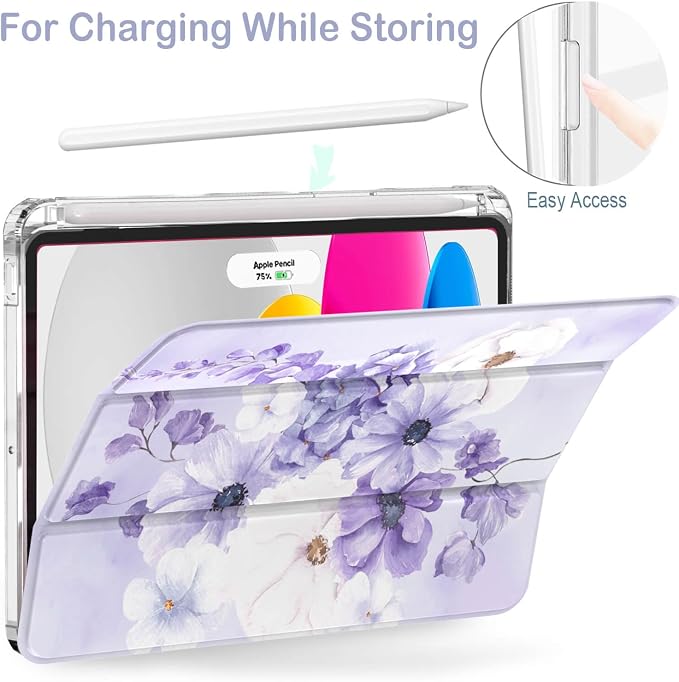 Feams Case for iPad mini 7 A17 Pro 2024/iPad Mini 6 2021 Slim Lightweight Trifold iPad mini 7 A17 Pro Case 8.3 Inch 2024 Clear Back Cover with Pencil Holder &amp Auto Sleep Blue Bow