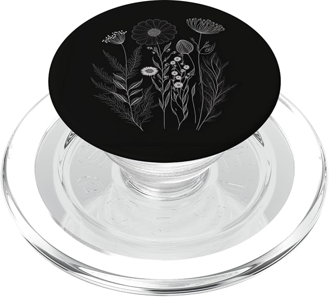Wildflower Floral Flower Design Feminine Black PopSockets Adhesive PopGrip