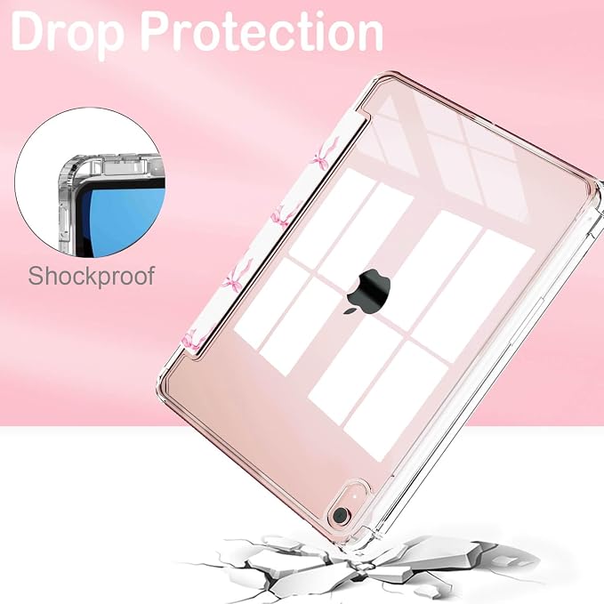 Feams Case for iPad mini 7 A17 Pro 2024/iPad Mini 6 2021 Slim Lightweight Trifold iPad mini 7 A17 Pro Case 8.3 Inch 2024 Clear Back Cover with Pencil Holder &amp Auto Sleep Blue Bow