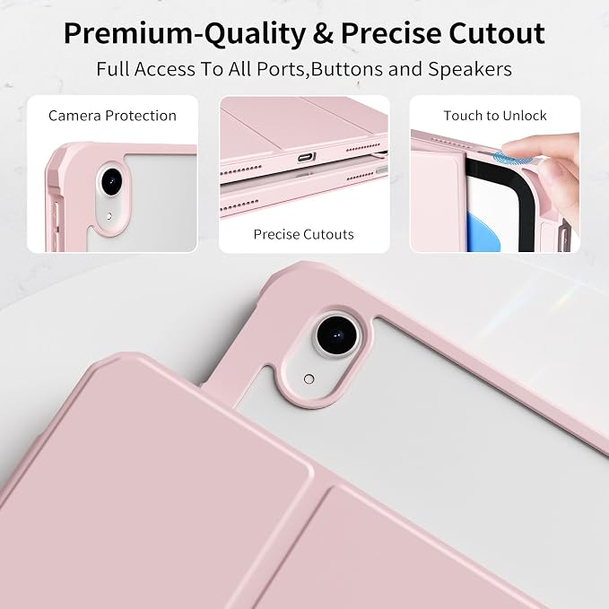 Detachable Case for iPad A16 11th Gen 11/10th Gen 10.9 Black | Slim Transparent Shell Back Soft Shockproof TPU Frame Without Pencil Holder Auto Sleep/Wake