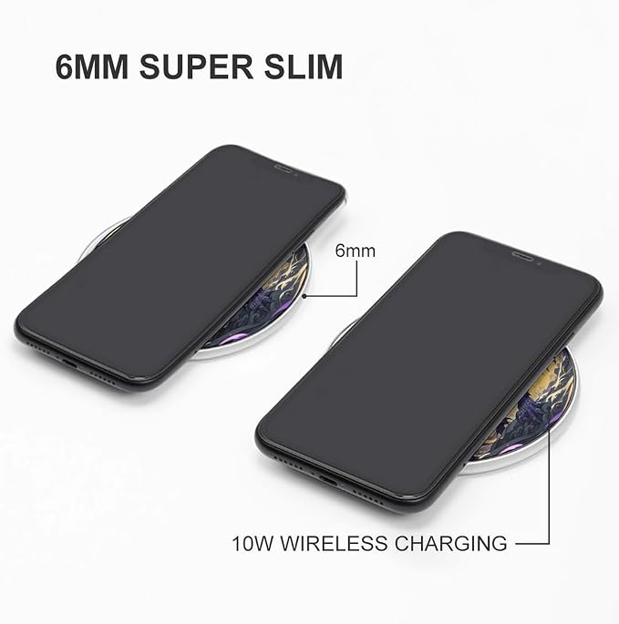 Purple Dragon Moon Wireless Charger Aluminum Alloy Frame 10W Fast Charging Pad with Indicator Light 6mm Thin &amp Portable Wireless Charging Pad for Travel Home Office Desk