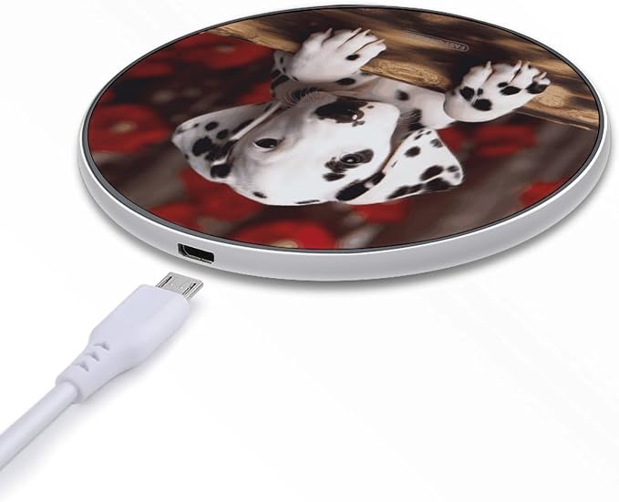 Dalmatian Puppy Wireless Charger Aluminum Alloy Frame 10W Fast Charging Pad with Indicator Light 6mm Thin &amp Portable Wireless Charging Pad for Travel Home Office Desk