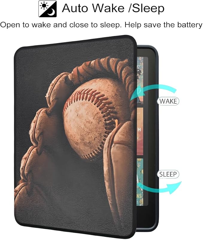 Case for Kindle Paperwhite 12th Gen 2024. Kindle Colorsoft Signature Edition Lightweight PU Leather Protective Cover with Auto Sleep/Wake Hand Strap Baseball