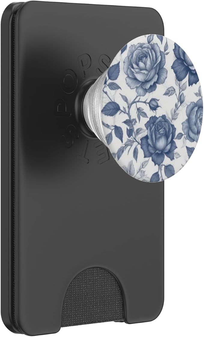 Blue &amp White Rose Floral PopSockets Adhesive PopGrip