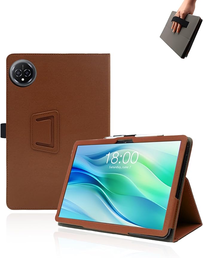 Case for FEONAL Android 14 Tablet 11 inch Tablets11 inch TabletUYRUREL Leather Slim Folding Stand Cover with Hand Strap Magnet for Men Women Full ProtectionBlack.