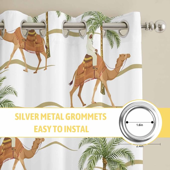 2 Panel Kitchen Cafe Curtains, Desert Camels Sunlight Filtering Nature Air