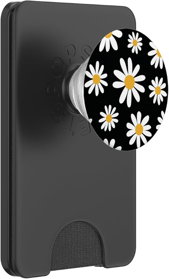 Daisies Floral Retro Pattern Large Scale Daisy on Black PopSockets Adhesive PopGrip