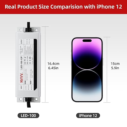 12V LED Driver 100W Waterproof IP68 Power Supply Low Voltage Transformer Adapter AC 100V-120V to 12V DC Converter for LED Lights for Bedroom, Indoor Outdoor Lighting Built-in Active PFC Function