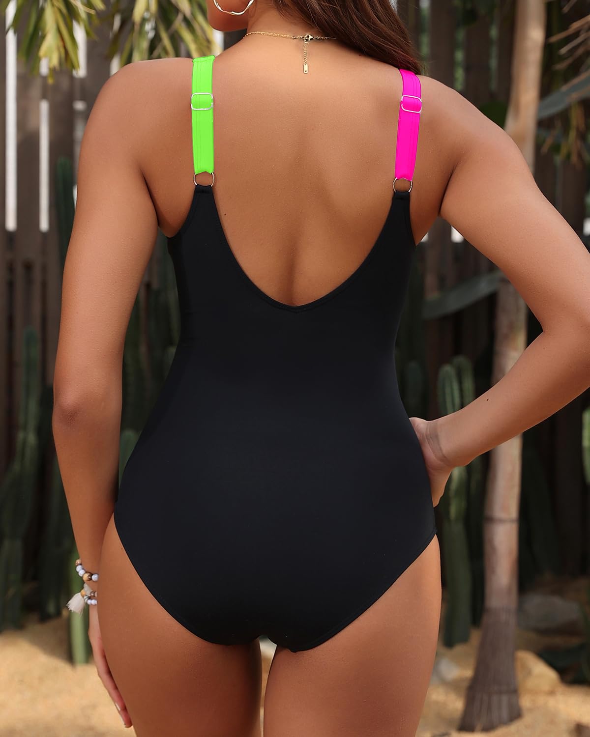 Holipick Green Pink Black Tummy Control One Piece Swimsuit Full Coverage Bathing Suit L