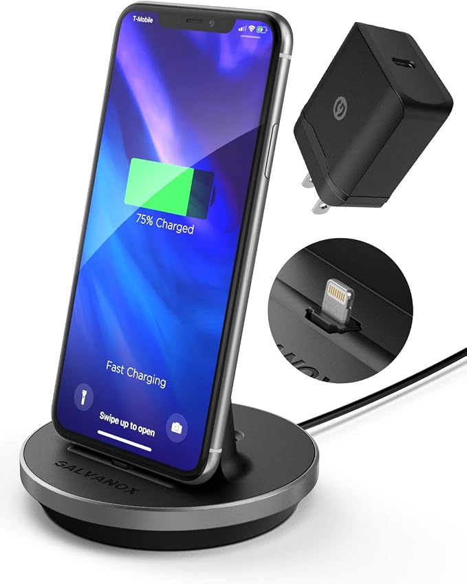 Fast Charging Power Stand for iPhone and iPad Models - MFi Certified Lightning Dock with USB-C Wall Adapter (for All iPhone 12/13 /14 Models)