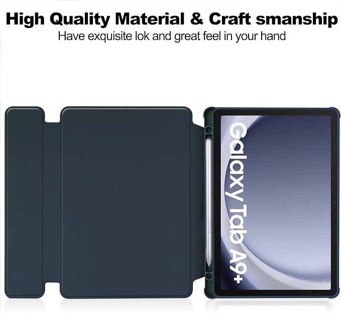 Tablet Case for Samsung Galaxy TAB A9+/A9 Plus with S Pen Holder 360° Swiveling Stand Shockproof Cover with Clear Transparent Back Shell Auto Wake/Sleep (Black Galaxy Tab A9 Plus)