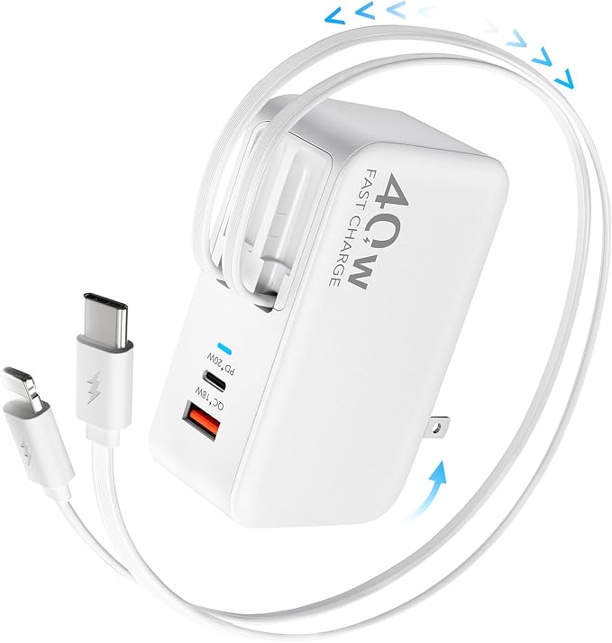4 in 1 Retractable Wall Charger for iPhone 17Retractable Phone Charger Wall PlugTravel Essentials Retractable Charger for iPhone 17 Pro Max/17 Pro/17 Air/16/15/14/13/12Galaxy S26Pixel 10iPad