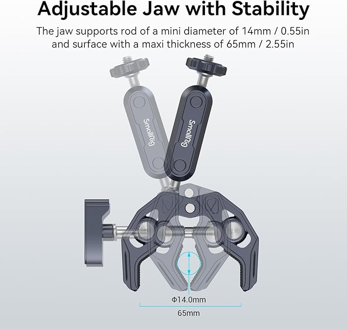 SMALLRIG Camera Mount Clamp, Ballhead Magic Arm and Adapter for Gopro, Camera Monitor Mount with 1/4"-20, 3/8"-16 Threaded Holes, Super Clamp for Gopro/DSLR/Stabilizer