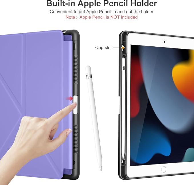 DTTO Foldable Case for for iPad 9th/8th/7th Generation 10.2-inch Black | Origami Magnetic Standing Cover with Pencil Holder，Vertical &amp Horizontal angles Auto Sleep/Wake