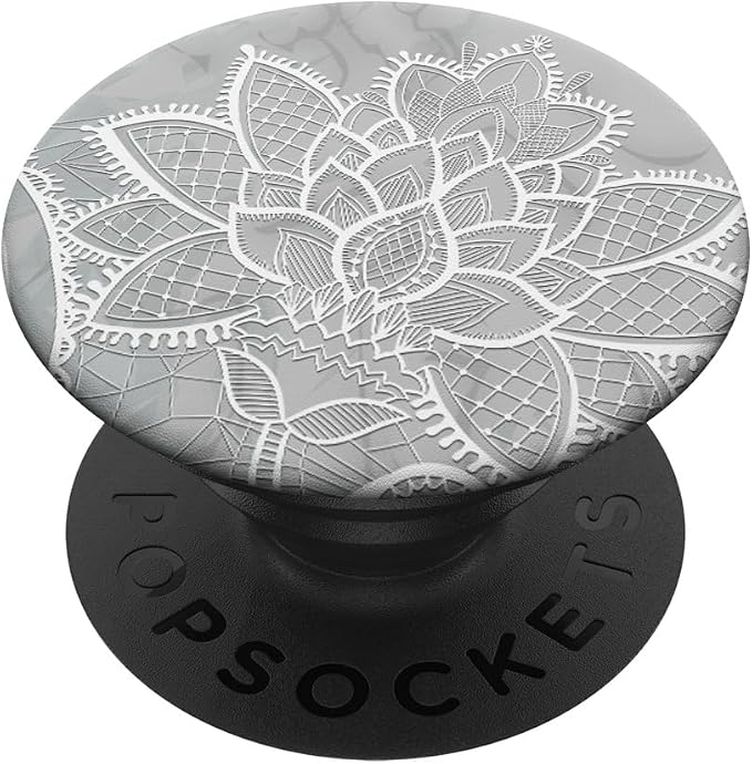 White Grey Lotus Mandala Floral Geometric Sacred Yoga Gift PopSockets Adhesive PopGrip