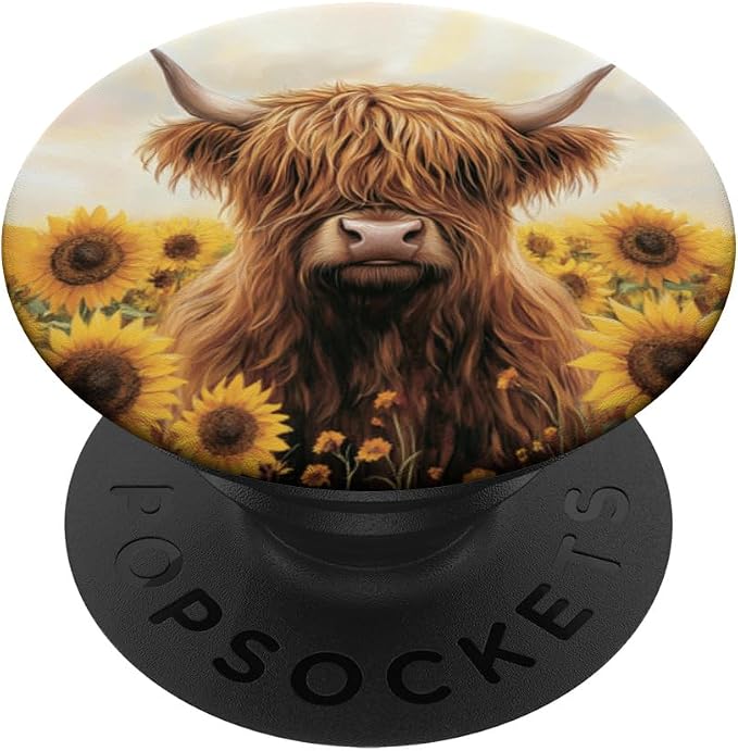 Aesthetic Highland Cow Sunflowers Western Country Farm Cow PopSockets PopWallet for MagSafe