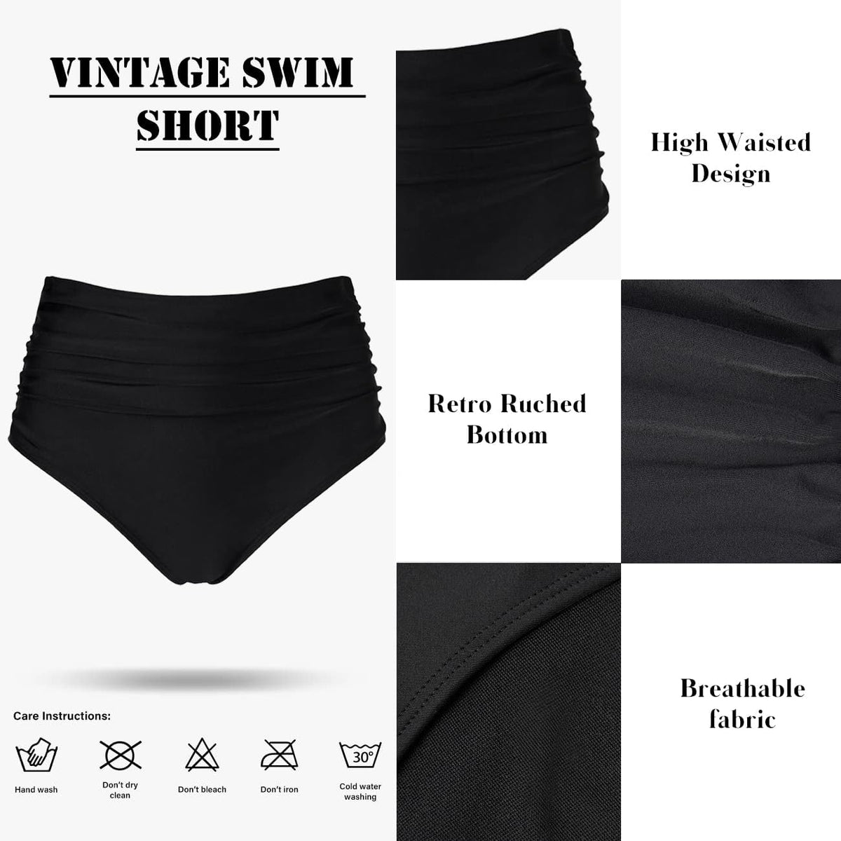 Amy Babe Women's High Waisted Bikini Sets Push Up Twist Front Spaghetti Straps Ruched Two Piece Swimsuit Bathing Suit Black (Medium)