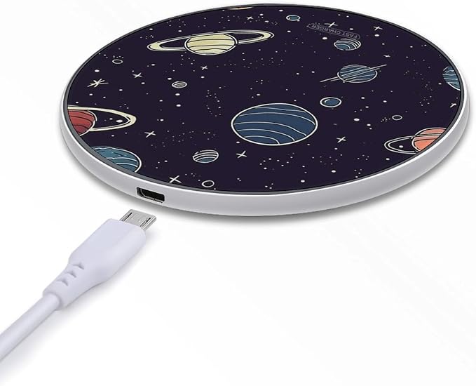 Space Planet Pattern Wireless Charger Portable Fast Charging Pad Lightweight Wireless Charging Pad 10W Slim Charging Station for Phone Charger Mat for Travel Home Office Desk