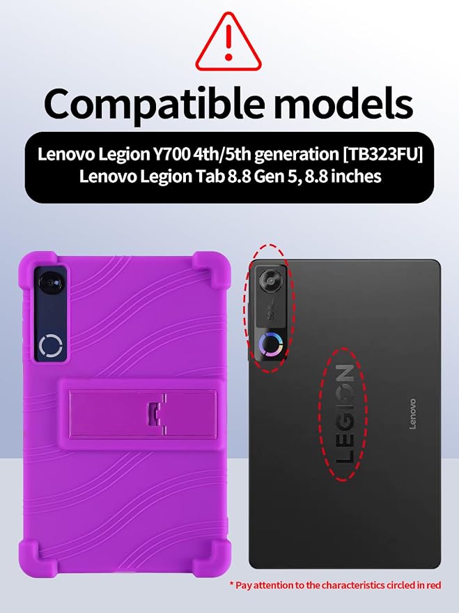 Silicone Case with Kickstand for Lenovo Legion Y700 Gen 4 / Gen 5 8.8 [TB323FU] Shockproof Protective Cover with Stand for Gaming Tablet (Black)