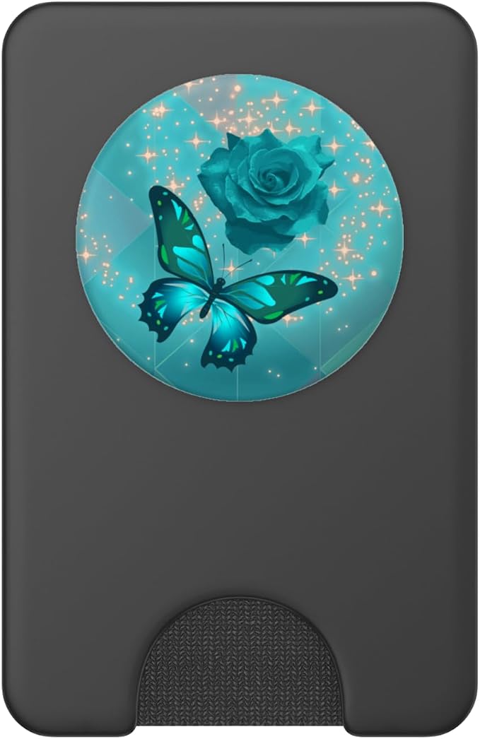 Rose Butterfly Flower Cell Phone Button Pop Up Holder Teal PopSockets Adhesive PopGrip