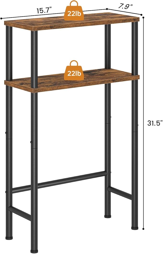 Narrow Console Table, 15.7" Small Entryway Table, 2-Tier Sofa Table with Storage, Skinny Console Tables for Entryway, Hallway, Bedroom, Living Room, Foyer, Rustic Brown