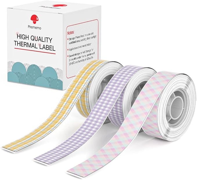 Phomemo D30 Label Maker Continuous Label Tape, Black on The Picnic, Poi-Grid Long Sticker Thermal Paper, Self-Adhesive Color Pattern Long Label Tape, 15mm x 6m (0.59x236.22 Inch)