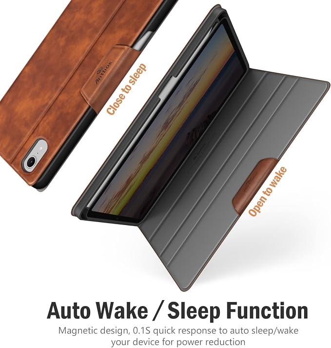 Antbox Case for iPad mini 7 A17 Pro for iPad mini 7th/6th Generation | Built-in Pencil Holder Vegan Leather Smart Cover with Auto Sleep/Wake Stand Function