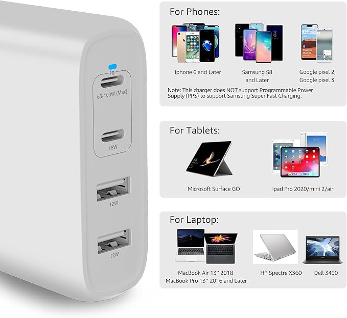 Amazon Basics 68W Two-Port GaN Wall Charger with 1 USB-C (60W) &amp 1 USB-A Ports (18W) with PD for Laptops Tablets &amp Phones (iPhone 16/15/14/13/12/11/X iPad MacPro Samsung More) Non-PPS B