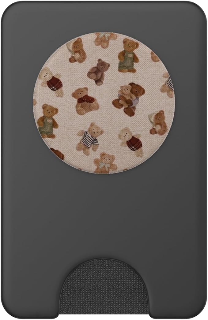 Beige Vintage Bear Pattern PopSockets PopWallet for MagSafe