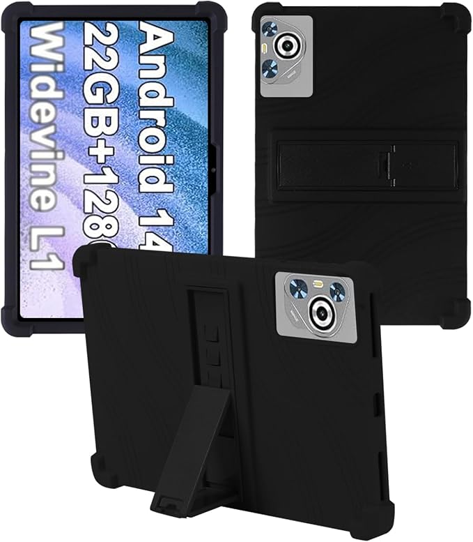 Case for Dghrti TAB30 2025 Android 14 Tablet 10.1 Inch，WUNIAK Shock Proof Lightweight Stand Rubber Shell Protective CoverKids Friendly Soft Silicone Adjustable Stand CoverBlack