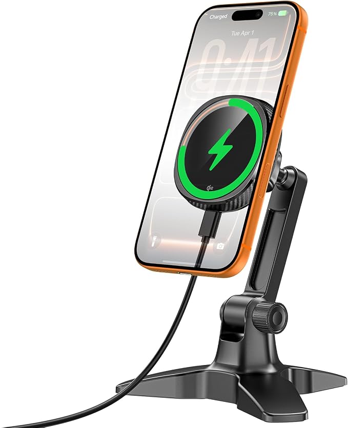 APPS2Car Heavy Duty Phone Stand - Adjustable Desktop Holder for Video Calls Compatible with 4.7-6.8 Smartphones &amp Thick Cases Perfect for Home Office