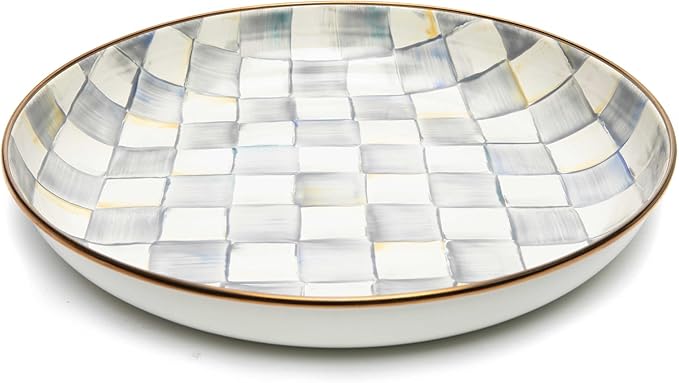 MACKENZIE-CHILDS Enamel Abundant Bowl, Decorative or Serving Bowl, 13-Cup Capacity, Gray-and-White Sterling Check