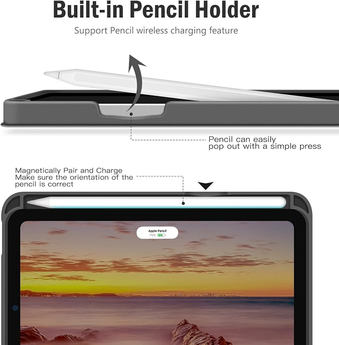 Antbox Case for iPad mini 7 A17 Pro for iPad mini 7th/6th Generation | Built-in Pencil Holder Vegan Leather Smart Cover with Auto Sleep/Wake Stand Function