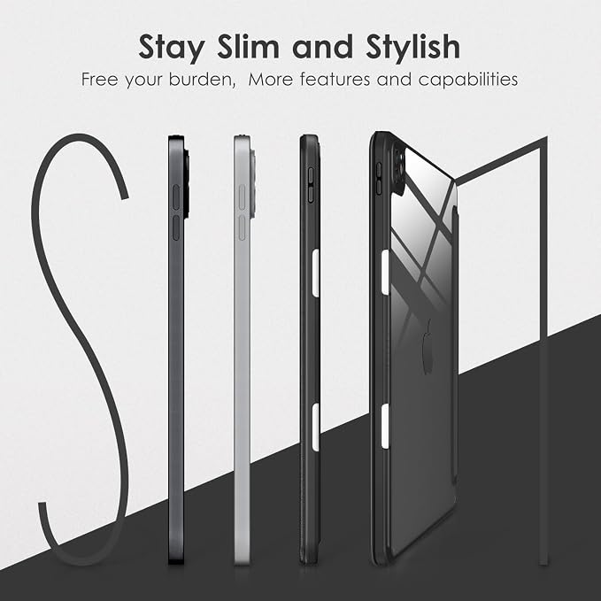 VIKESI Case for iPad Pro 12.9 6th/5th/4th/3rd Generation 2022/2021/2020/2018TPU Shockproof FrameBuilt-in Pencil HolderAuto Sleep/Wake - Black