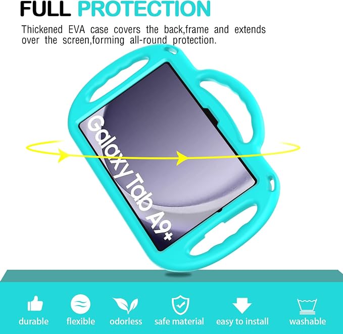 Kids Case for Samsung Galaxy Tab A11+ Plus/A9+ Plus 11 Inch Case with Strap Shockproof Lightweight Handle Stand 2025/2023 Model with Lanyard Black