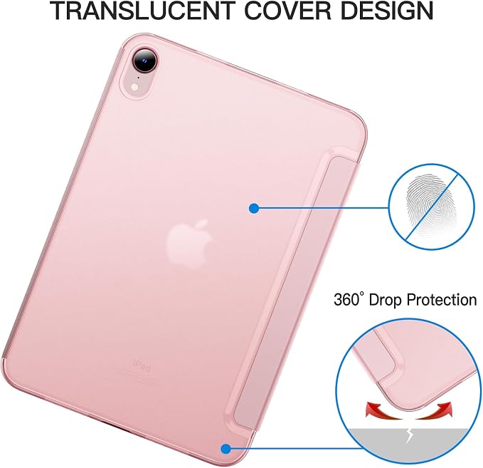 JETech Case Cover for iPad mini A17 Pro/6th Gen (2024/2021) Blue | Slim Translucent Back Design Tri-Fold Stand Auto Wake/Sleep Lightweight Shockproof Protection